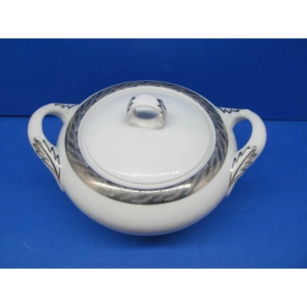 Fukagawa Japan Arita Silver Lichen Pattern 917 Covered Sugar Bowl & Gravy Boat